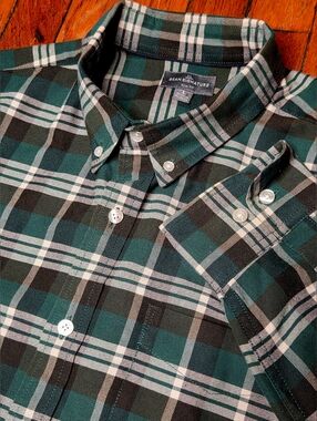 LL Bean Signature Mens Large L Slim Fit Multicolor Plaid Long Sleeve Shirt B2